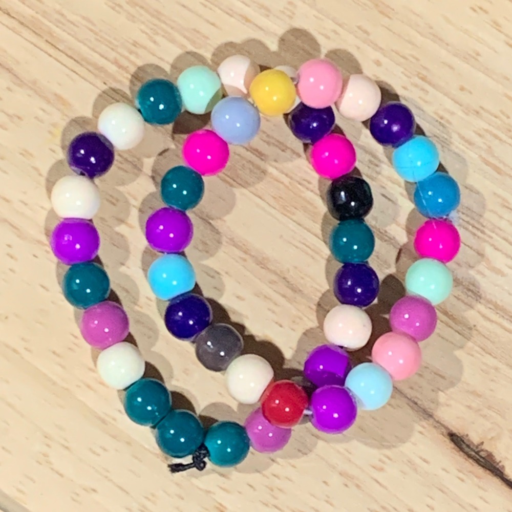 Handcrafted Multicolor Beaded Stretch Bracelet Set 2pc Round Glass Beads Boho